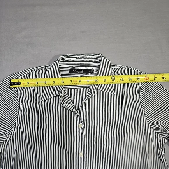 Lauren Ralph Lauren Black Label Career Black & White Striped Shirt Women’s Sz M - Picture 10 of 14